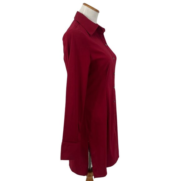 NWT Express Design Studio Red L/S Button-Down Tunic Blouse | Office Siren Preppy - Picture 10 of 15